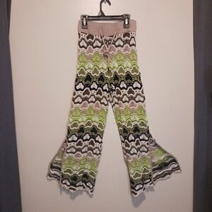 Viviane Furrier Crochet Knit Pants‎ Drawstring Waist Slit Leg Colorful
